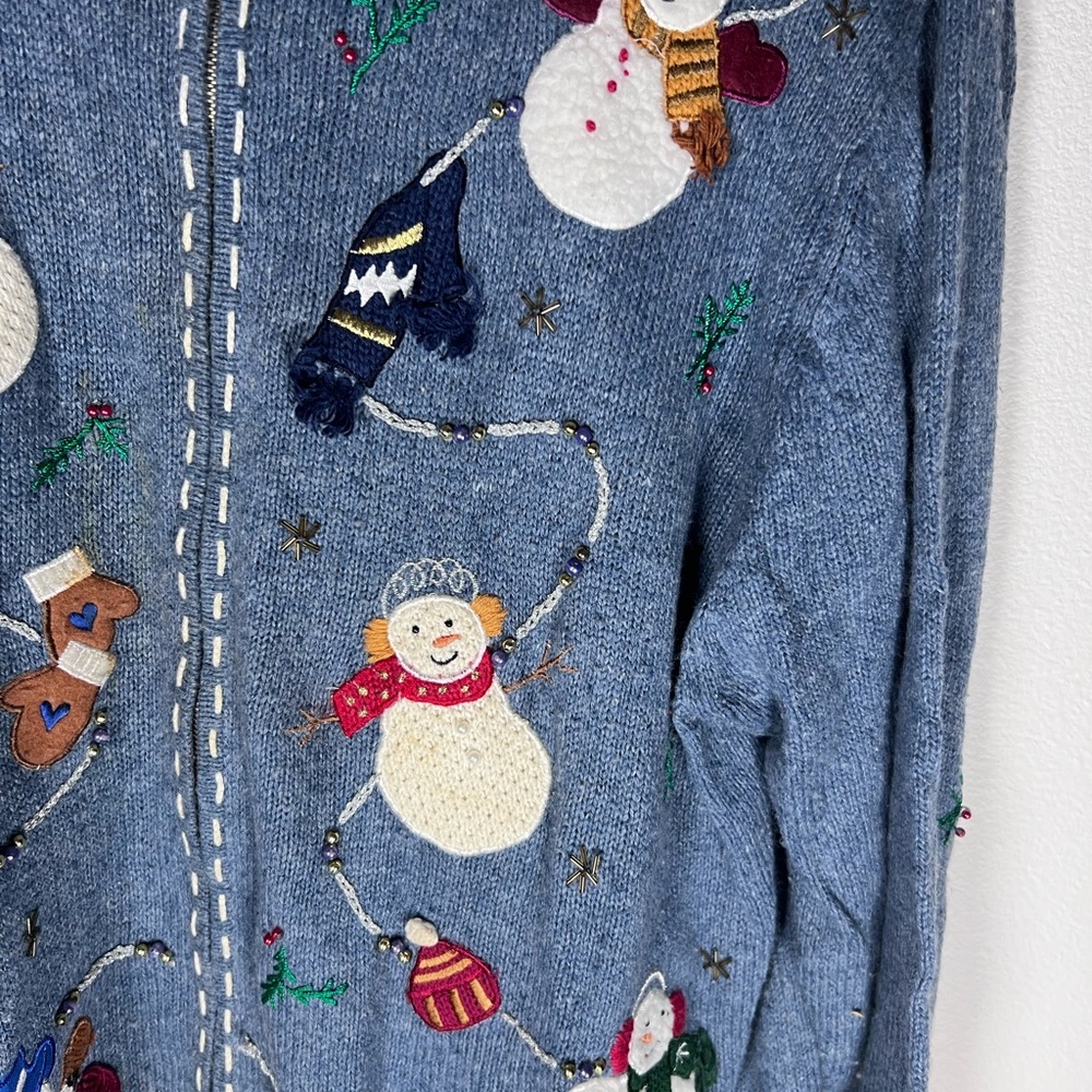 Blue Cardigan Snowman Women's Holiday Christmas Sweater Size 3X - Picture 2 of 6
